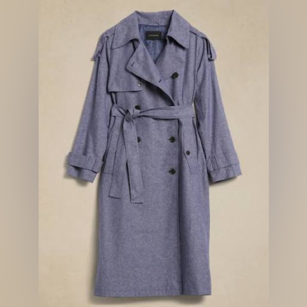 NWOT LINEN-BLEND CLASSIC TRENCH coat Chambray classic outerwear